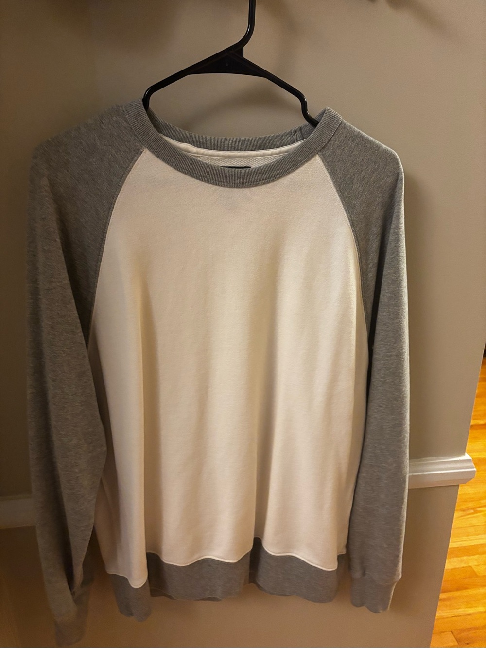 J. Crew Factory Men's Raglan Crew Sweatshirt in White and Gray